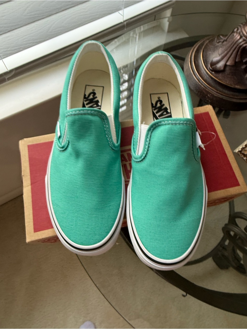 Vans women Slip-On Canvas Shoes in Teal Green